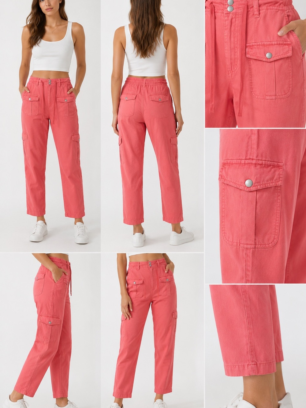 Risen Tencel Relaxed Cargo Pants Dolce Vita Pink Drawstring Size L NWT - Picture 2 of 11